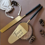 Black Cake Server and Knife - Gold Wedding Cake Cutting Set - Personalized Wedding Gift - Black & Gold - Gothic Wedding Set - Cake Fork Set