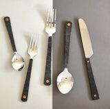 5 Piece Stainless Steel Flatware/Silverware/Cutlery/Hostess Set for 1 - Black/Silver - Housewarming Gift - Rustic Flatware -Artisan Handmade