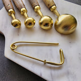 Wood and Steel Measuring Spoons Set - Gold Finish with brass inlay handles - 1 Table spoon to 1/4 Tea Spoon - Wooden Baking Tools - Gift Box
