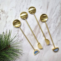Luxe Gold Spoons with Blue Resin Inlay Handles - Set of 4