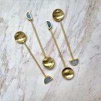 Luxe Gold Spoons with Blue Resin Inlay Handles - Set of 4