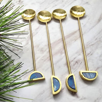 Luxe Gold Spoons with Blue Resin Inlay Handles - Set of 4