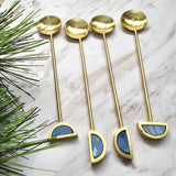 Luxe Gold Spoons with Blue Resin Inlay Handles - Set of 4
