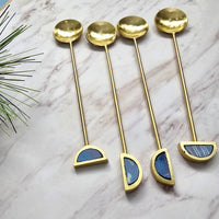 Luxe Gold Spoons with Blue Resin Inlay Handles - Set of 4