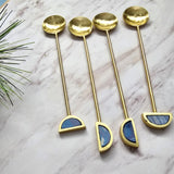 Luxe Gold Spoons with Blue Resin Inlay Handles - Set of 4