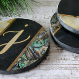 Personalized Marble Coaster Set - Abalone Coasters - Marble Coasters Valentine Gift - Mother of Pearl Coaster Set - Custom Wedding Favors