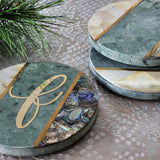Personalized Marble Coaster Set - Abalone Coasters - Marble Coasters Valentine Gift - Mother of Pearl Coaster Set - Custom Wedding Favors