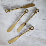 Gold Personalized Twist Knot Handles Cheese Knives Set - Laser Engraved Handmade Spreader Knives - Rustic finish handles - Gift Boxed