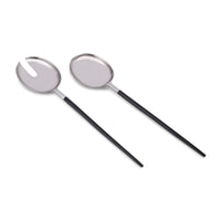 2-Piece Salad Serving Set - Salad Spoon/Fork - Artisan Handmade - Silver/Black Stainless Steel - Gift Boxed