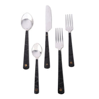 5 Piece Stainless Steel Flatware/Silverware/Cutlery/Hostess Set for 1 - Black/Silver - Housewarming Gift - Rustic Flatware -Artisan Handmade