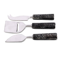 3 Piece Cheese Knife Set - Antique Finish Handles - Matte Silver Blades - Artisan Handmade - Gift Boxed