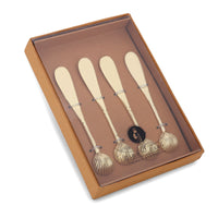 Personalized Sea-Shell Shape Cheese Knives Set - 4 piece Gold Spreader Set - Butter Knives - Rustic Spreader Knives - Handmade - Gift Boxed
