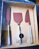 Custom Cheese Knife Set - Brass Handles with Rivets - Reddish Gold Blades - Cheese Knives - Spreader Set - Artisan Handmade - Gift Boxed