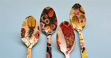 Blockprint Dessert Spoon, Tea Spoon, Coffee Spoon, Ice-Cream Spoon  - Hand-applied decal- Multi Color - Gold Back - Artisan Handmade