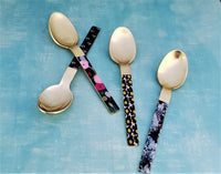 Dessert Spoon, Tea Spoon, Coffee Spoon, Ice-Cream Spoon  - Hand-applied decal- Multi Color - Gold Back - Artisan Handmade