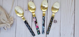 Dessert Spoon, Tea Spoon, Coffee Spoon, Ice-Cream Spoon  - Hand-applied decal- Multi Color - Gold Back - Artisan Handmade
