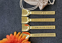 4 Piece Gold Dessert Spoon - Sweet Treat Ice Cream Spoon Set - Artisan Handmade - Engraved Fun Spoons - Gift Boxed