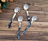Dessert Spoon, Tea Spoon, Coffee Spoon, Ice-Cream Spoon  - Dyed Bone Inlay work on Handles - Artisan Handmade - Gift Boxed