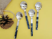 Dessert Spoon, Tea Spoon, Coffee Spoon, Ice-Cream Spoon  - Dyed Bone Inlay work on Handles - Artisan Handmade - Gift Boxed