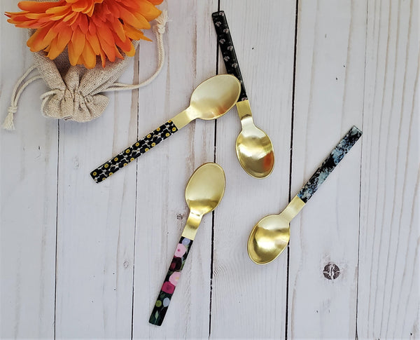Dessert Spoon, Tea Spoon, Coffee Spoon, Ice-Cream Spoon  - Hand-applied decal- Multi Color - Gold Back - Artisan Handmade