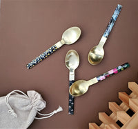Dessert Spoon, Tea Spoon, Coffee Spoon, Ice-Cream Spoon  - Hand-applied decal- Multi Color - Gold Back - Artisan Handmade