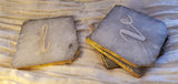 Natural Agate Coasters - 2 Large Gold Monogrammed Agate Coasters with electroplated edge - Personalized Coaster set - Luxury Handmade Gift