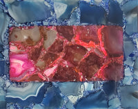 Luxurious Natural Agate Stone Tray - Blue, Red and Pink Tone - Personalized Agate Charcuterie Board with Gold Monogram - Minimalist Handles