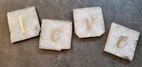2 Assorted Natural Agate Coasters - Large Gold Monogrammed Agate Coasters with marble base - Personalized Square Coaster set - Handmade