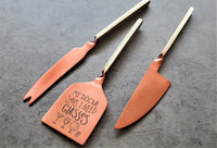 Custom Cheese Knife Set - Brass Handles with Rivets - Reddish Gold Blades - Cheese Knives - Spreader Set - Artisan Handmade - Gift Boxed