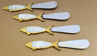 Marble Charcuterie Board - Serving Platter with Abalone shell and Mother-of-pearl inlay - Brass Cheese Knives with Mother Of Pearl