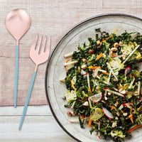 Rose Gold Salad Server Set - Serving Spoon and Fork - Beautiful Teal Enameled Handles - Artisan Handmade - Gift Box Ready
