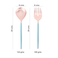 Rose Gold Salad Server Set - Serving Spoon and Fork - Beautiful Teal Enameled Handles - Artisan Handmade - Gift Box Ready