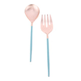 Rose Gold Salad Server Set - Serving Spoon and Fork - Beautiful Teal Enameled Handles - Artisan Handmade - Gift Box Ready