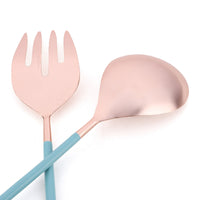 Rose Gold Salad Server Set - Serving Spoon and Fork - Beautiful Teal Enameled Handles - Artisan Handmade - Gift Box Ready