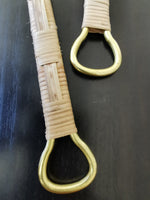 Unique Gold Serving Spoon Set - Rattan-Wrapped Handles - Spoon and Fork - Artisan Handmade - Housewarming Gift