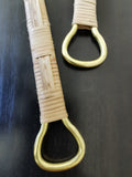 Unique Gold Serving Spoon Set - Rattan-Wrapped Handles - Spoon and Fork - Artisan Handmade - Housewarming Gift