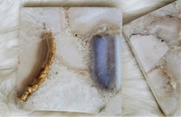 2 Assorted Natural Agate Coasters - Large Gold Monogrammed Agate Coasters with marble base - Personalized Square Coaster set - Handmade