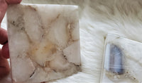 2 Assorted Natural Agate Coasters - Large Gold Monogrammed Agate Coasters with marble base - Personalized Square Coaster set - Handmade