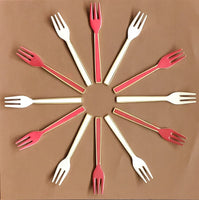 White and Red Cake Fork Set - Dessert Fork - Gold Appetizer Forks - Hand enameled in Christmas Colors -  Cake Fork - Housewarming Gift