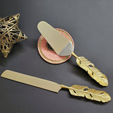 Personalized Gold Wedding Cake Knife and Server Set - Custom Cake Knife and Cake Shovel Set - Artisan Handmade Dessert Set -Gold Cake Server