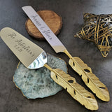 Personalized Gold Wedding Cake Knife and Server Set - Custom Cake Knife and Cake Shovel Set - Artisan Handmade Dessert Set -Gold Cake Server