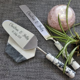 Marble Dust Personalized Wedding Cake Knife and Server Set - Wedding Cake Cutter - Engraved Wedding Server - Wedding Gift - Dessert Set