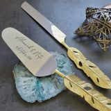 Personalized Gold Wedding Cake Knife and Server Set - Custom Cake Knife and Cake Shovel Set - Artisan Handmade Dessert Set -Gold Cake Server