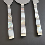 Unique Personalized Cheese Knife Set - Mother of Pearl Inlay handles - Shiny Silver Blades -  Charcuterie Board Essentials - Gift Boxed