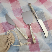 Mother of Pearl Cheese Knife Set - Personalized Cheese Set - Shiny Silver Blades -  Charcuterie Board Essentials - Stocking filler ideas