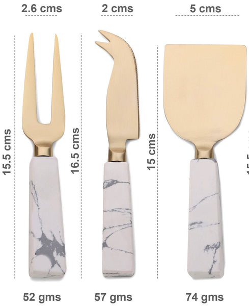 Marble Handle Cheese Knife Set Cheese Fork, Knife and Shovel Gold