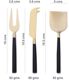 Black and Gold Cheese Knife Set - Cheese Fork, Knife and Shovel - Gold Cheese Knives Blades  - Charcuterie Board Tools - Gift Boxed
