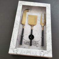 Black and Gold Cheese Knife Set - Cheese Fork, Knife and Shovel - Gold Cheese Knives Blades  - Charcuterie Board Tools - Gift Boxed