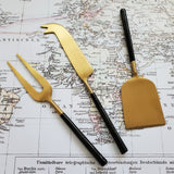 Black and Gold Cheese Knife Set - Cheese Fork, Knife and Shovel - Gold Cheese Knives Blades  - Charcuterie Board Tools - Gift Boxed