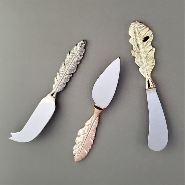 Multi-Color Cheese Knife Set - Feather pattern handles - Small